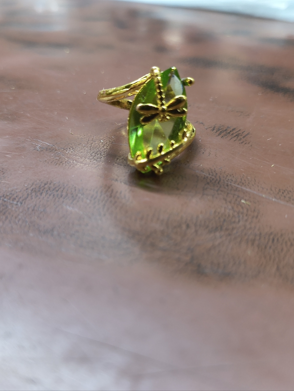 Hot Topic Gold and Green Gemstone Dragonfly Ring